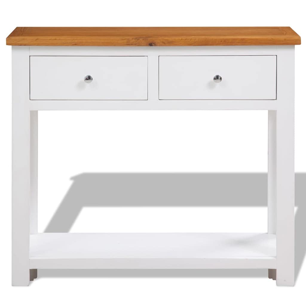 Solid Oak Wood Console Table with Two Drawers and Shelf G87999