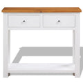 Solid Oak Wood Console Table with Two Drawers and Shelf G87999