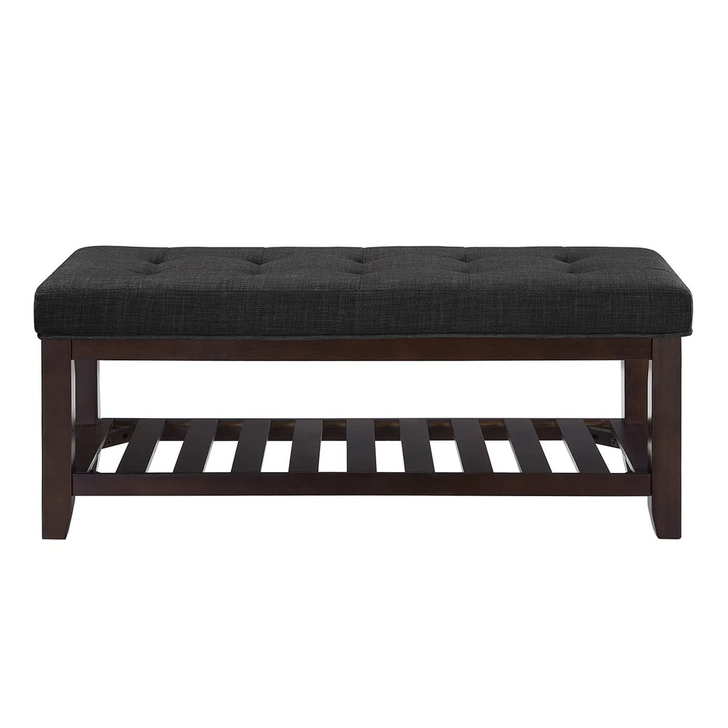 Large Rectangular Upholstered Tufted Linen Ottoman Bench S55004