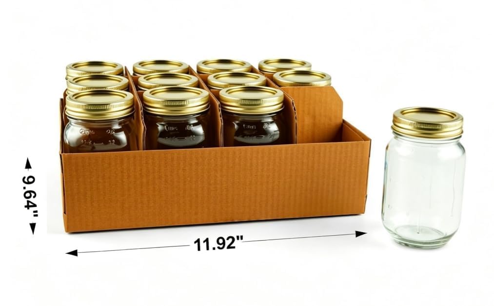 12 Pack 16 oz Regular Mouth Glass Mason Jars with Lids J919