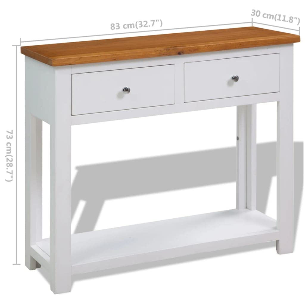 Solid Oak Wood Console Table with Two Drawers and Shelf G87999