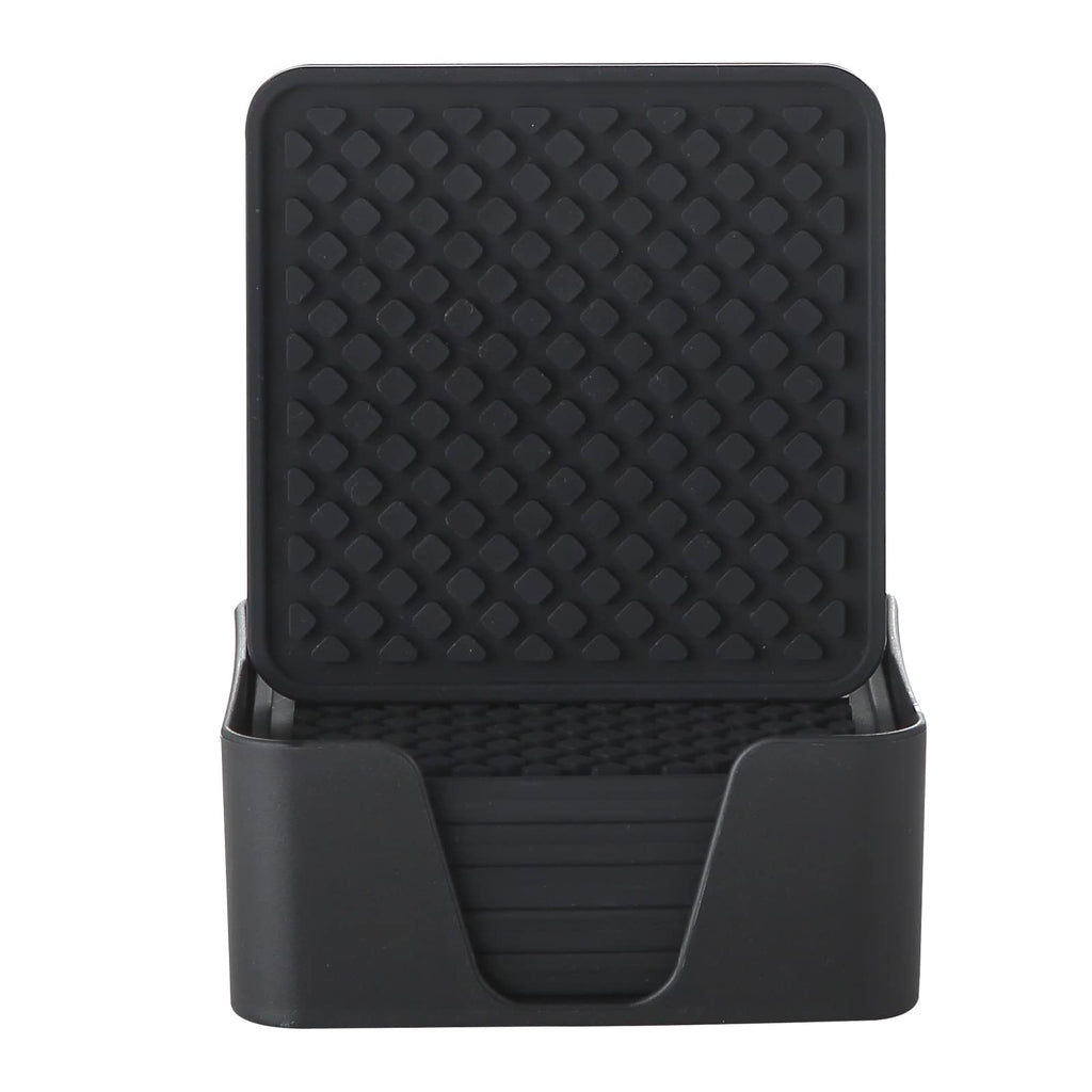 Silicone Drink Coasters with Holder, Set of 6, Black B180