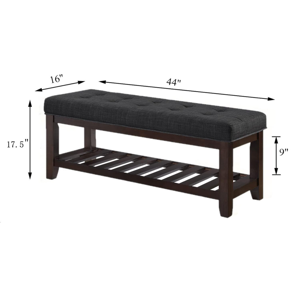 Large Rectangular Upholstered Tufted Linen Ottoman Bench S55004