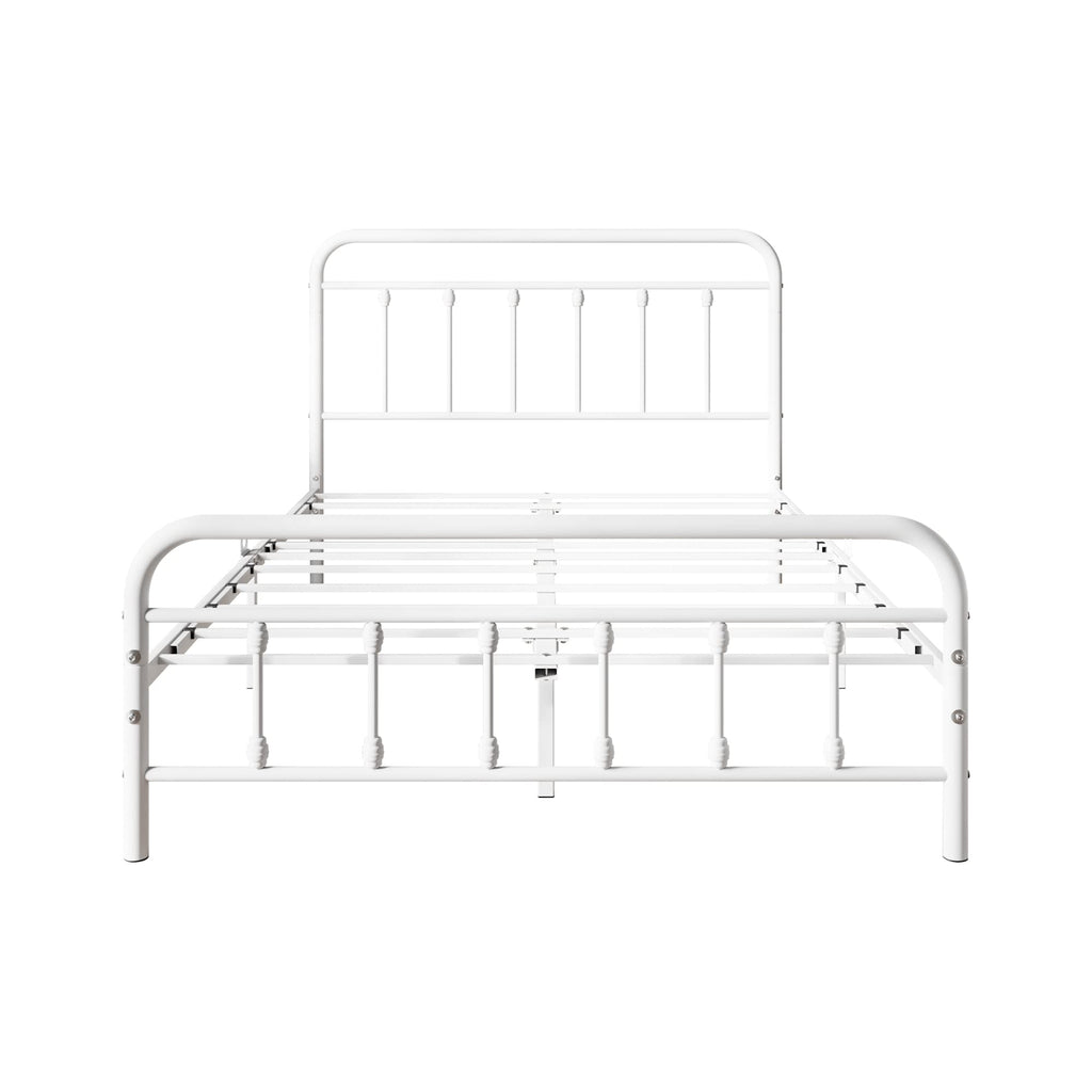 White Full Size Metal Bed Frame with Headboard and Footboard U794