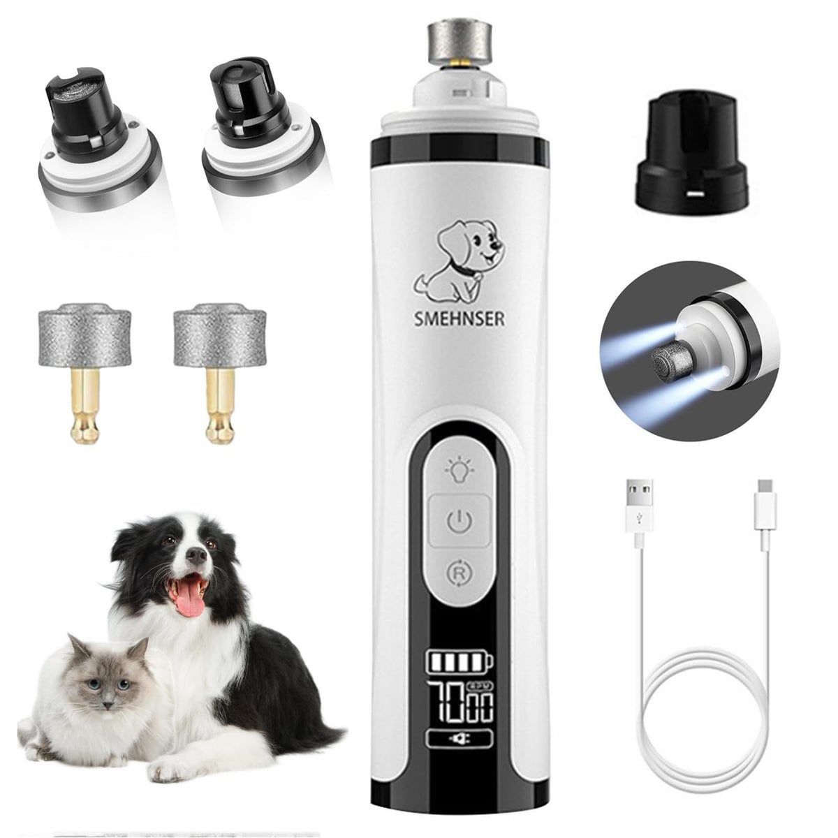 3-Speed Cordless Pet Nail Trimmer with 2 LED Light U49743