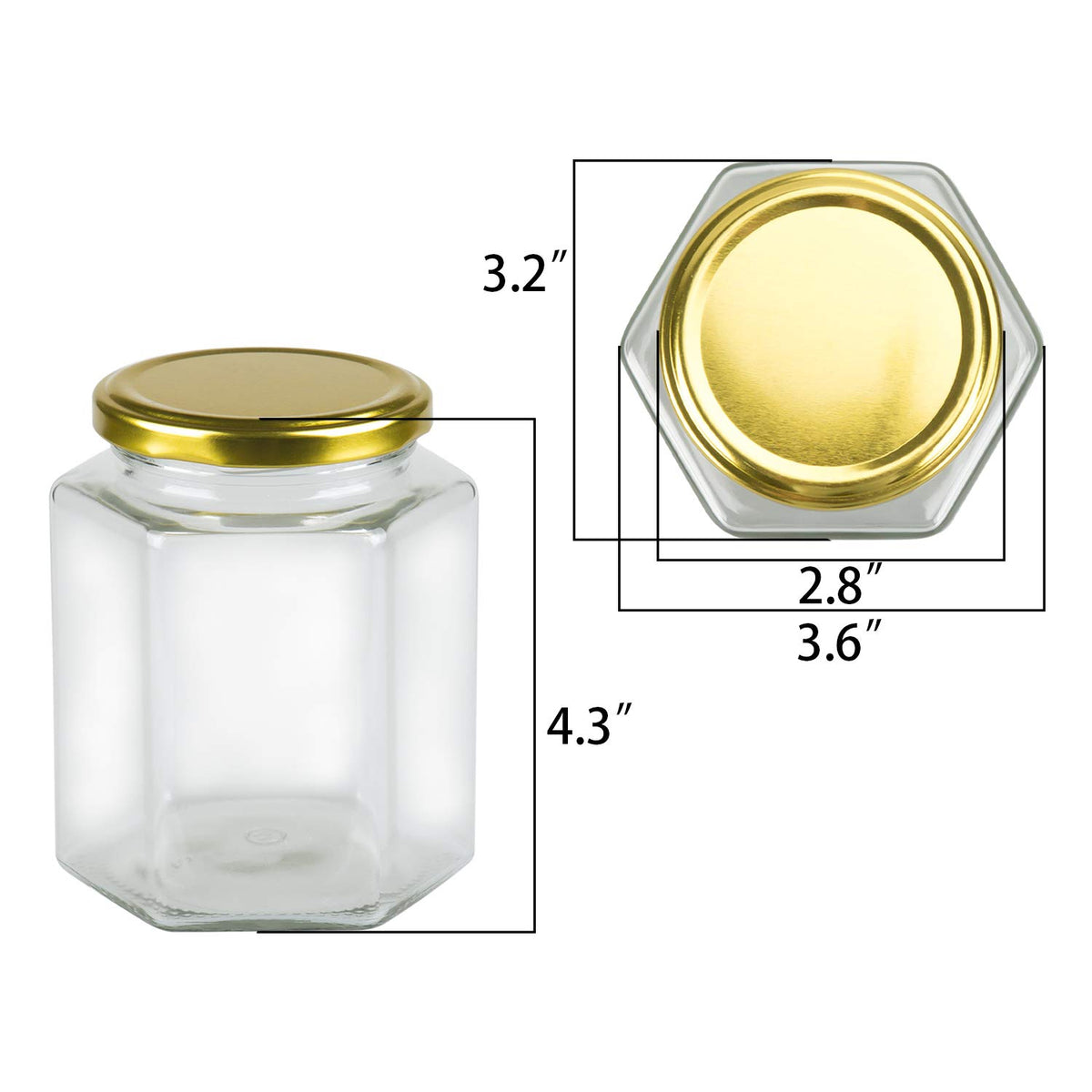 16 oz Hexagon Glass Honey Jars with Lids, 12 Pack M53469