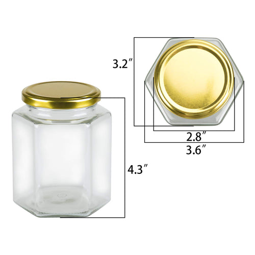 16 oz Hexagon Glass Honey Jars with Lids, 12 Pack M53469