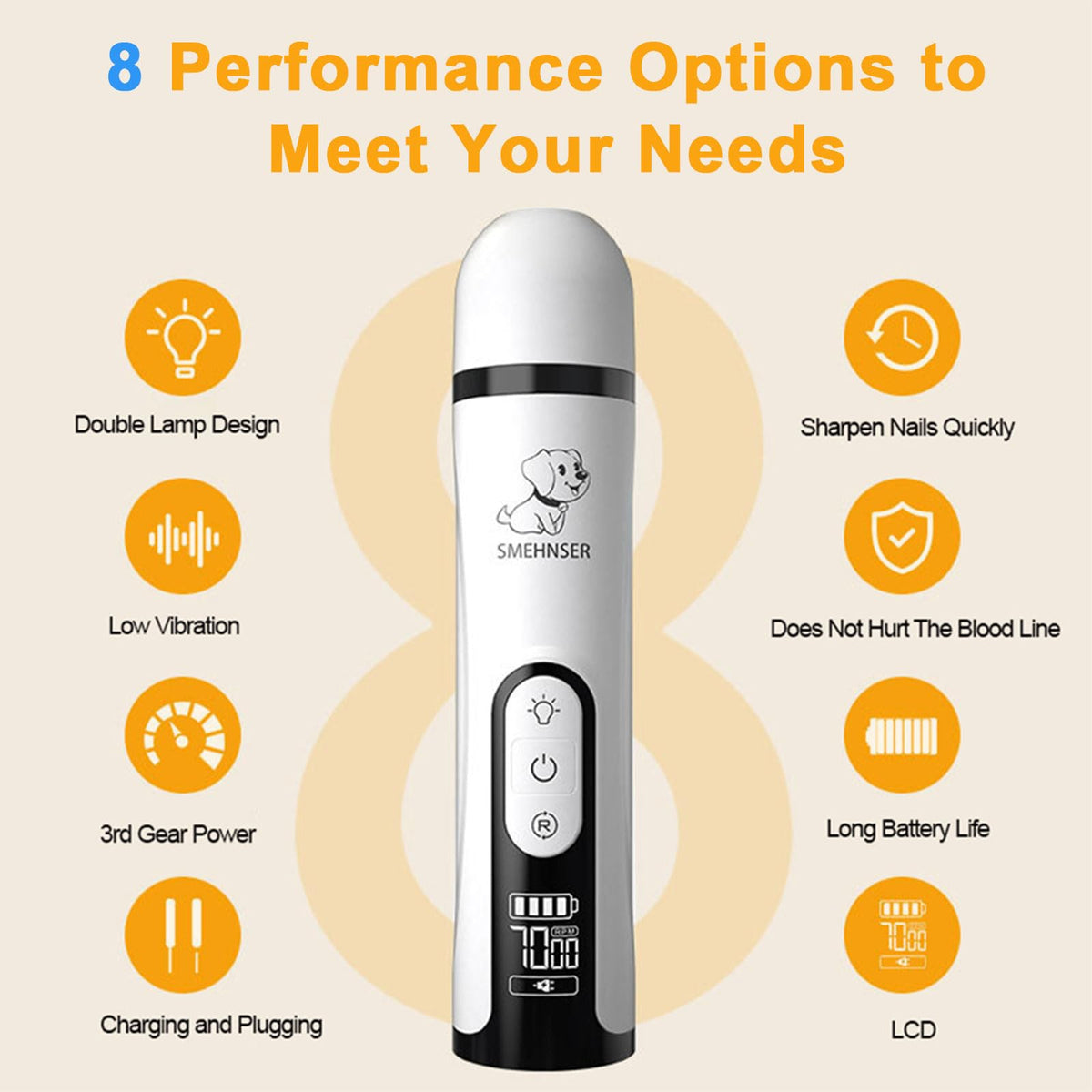 3-Speed Cordless Pet Nail Trimmer with 2 LED Light U49743