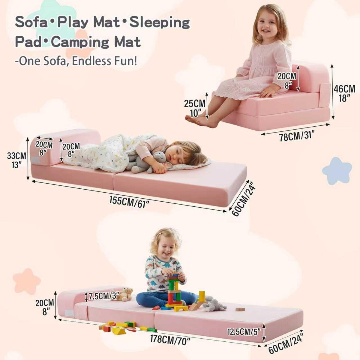 Pink Folding Sofa Bed with Removable Cover G94958