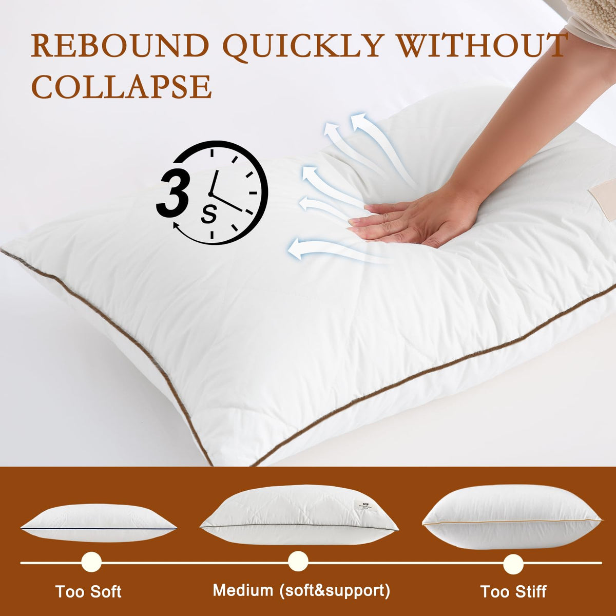 Soft Natural Wool Pillow King Size Set of 2 Cotton Cover W5934