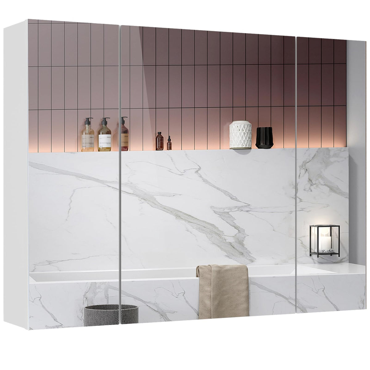 White 3 Door Bathroom Mirror Cabinet with Adjustable Shelves B8649