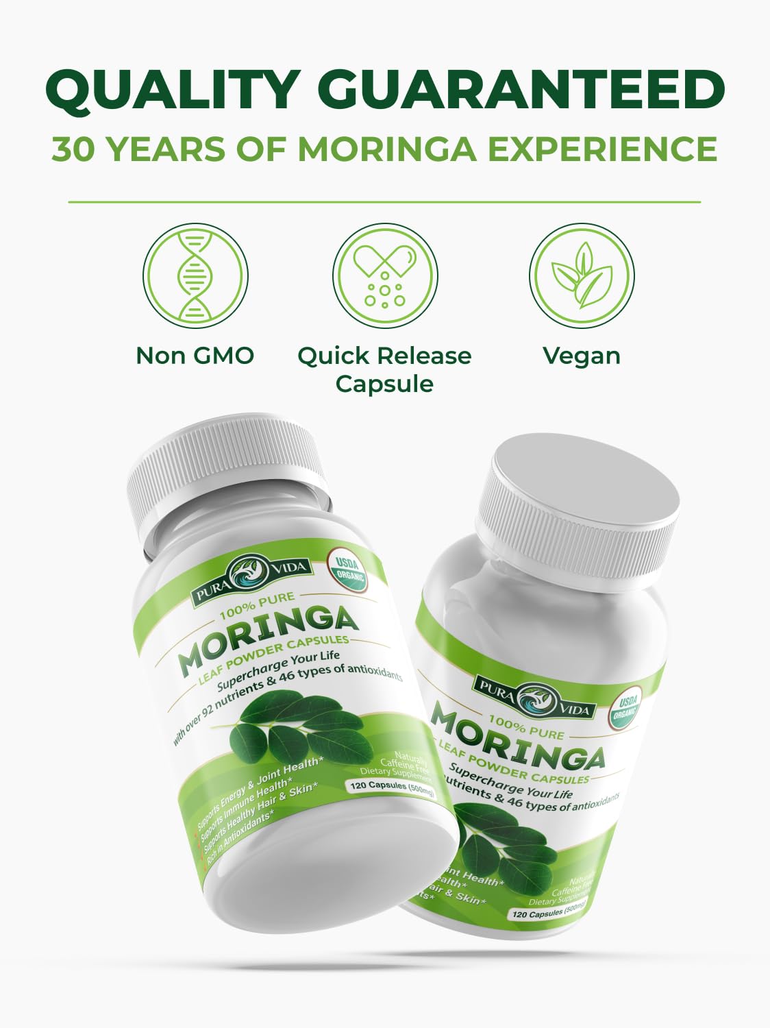 Organic Moringa Capsules 500mg 120ct Pack of 2 I91522