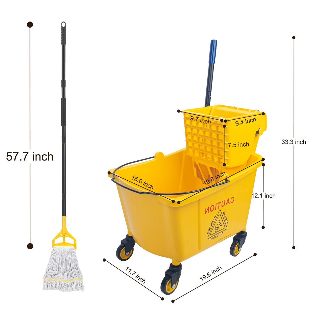 35 Quart Mop Bucket with Side Press Wringer on Wheels O4598