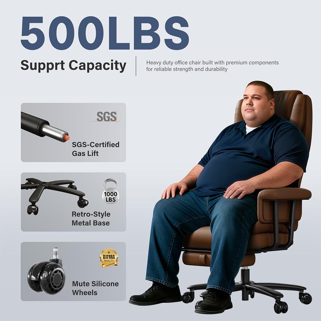 Big and Tall 500LBS Reclining Office Chair with Footrest U172033