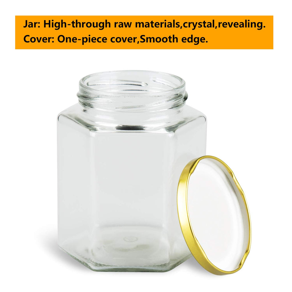 16 oz Hexagon Glass Honey Jars with Lids, 12 Pack M53469