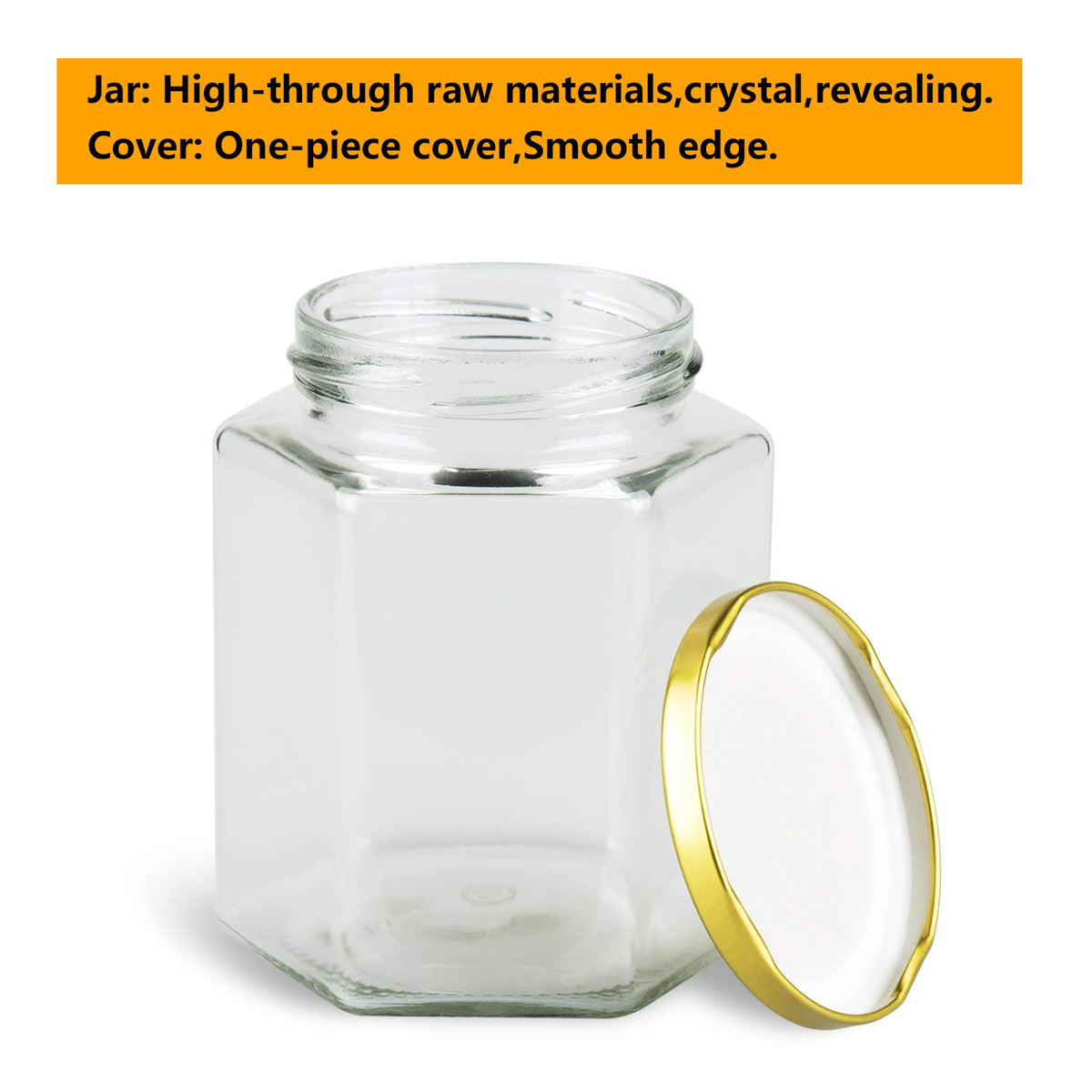 16 oz Hexagon Glass Honey Jars with Lids, 12 Pack M53469