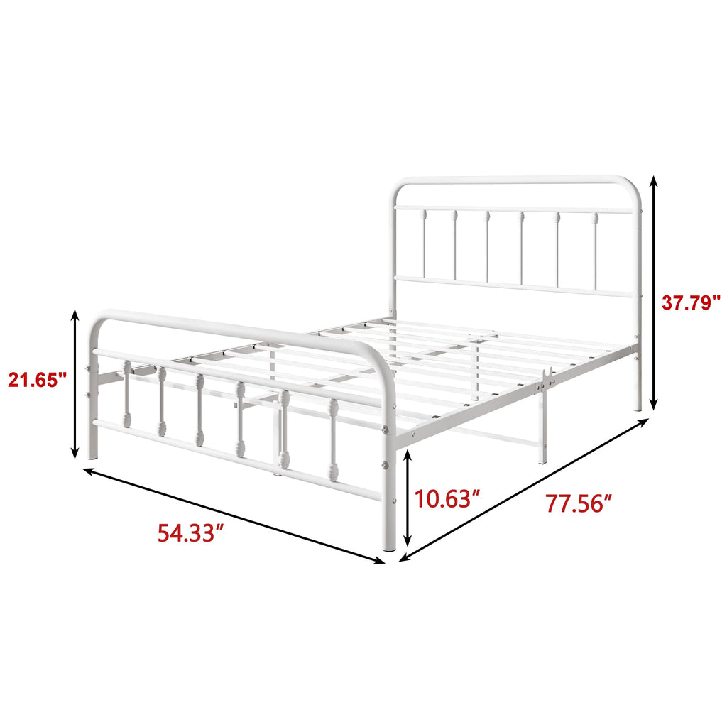 White Full Size Metal Bed Frame with Headboard and Footboard U794