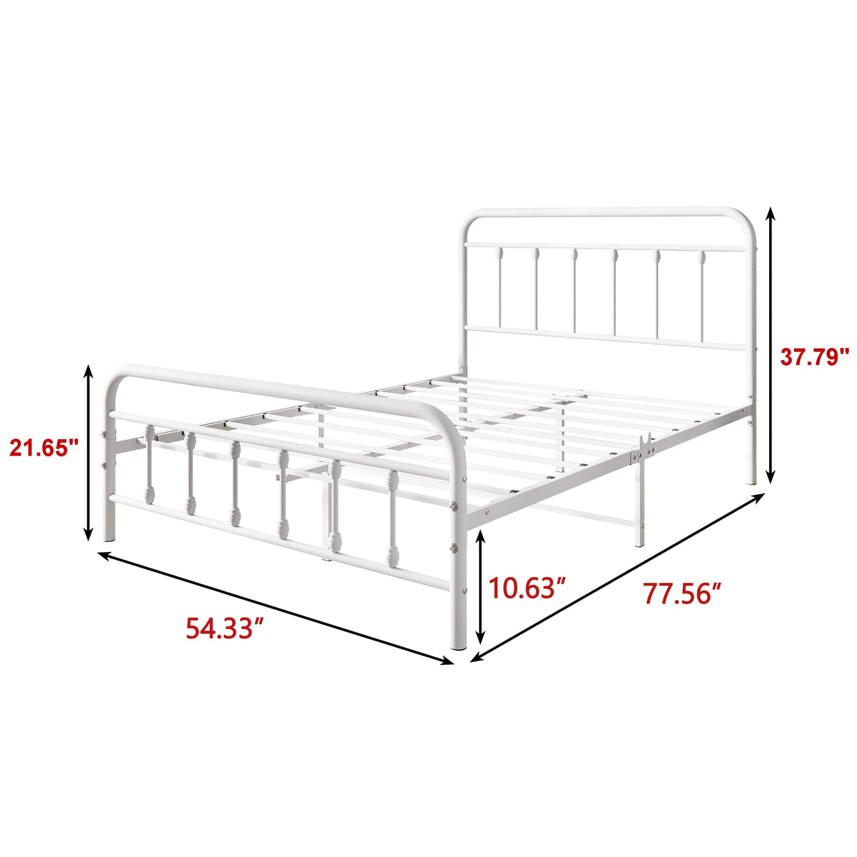White Full Size Metal Bed Frame with Headboard and Footboard U794