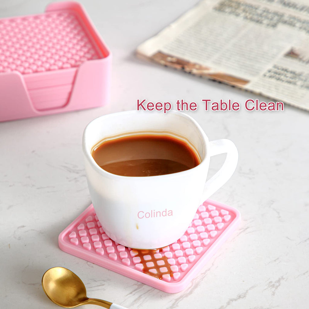 Silicone Drink Coasters with Holder, Set of 6, Black B180