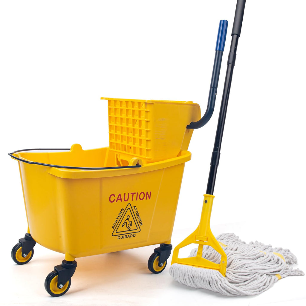 35 Quart Mop Bucket with Side Press Wringer on Wheels O4598