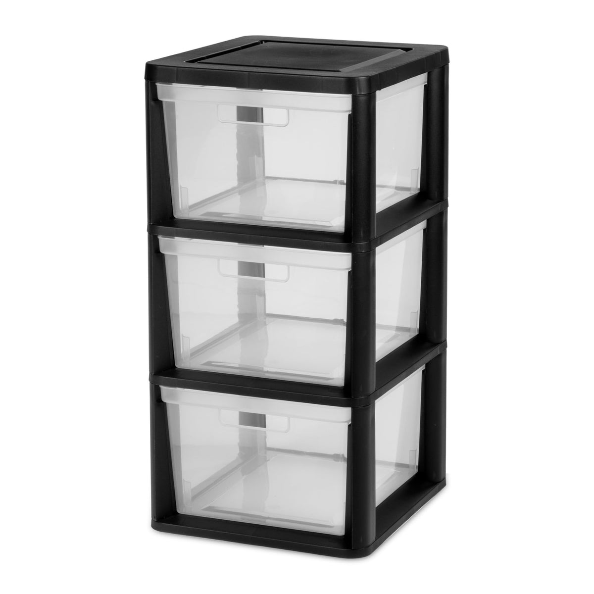 Black 3 Drawer Plastic Storage Tower with Clear Bins F519