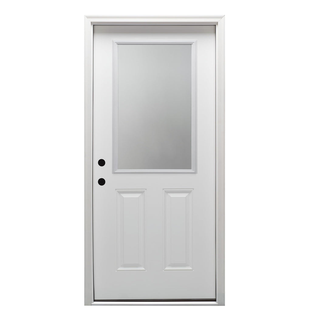 Primed Steel Clear Glass 1/2 Lite 2-Panel Right-Hand Inswing 32" x 80" Front Door M2535