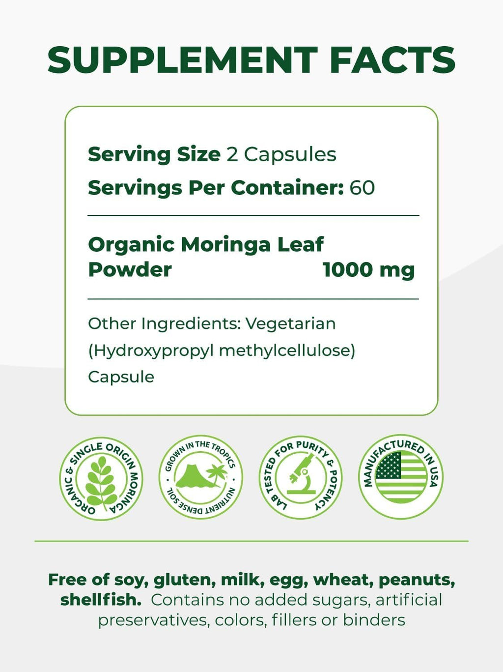 Organic Moringa Capsules 500mg 120ct Pack of 2 I91522