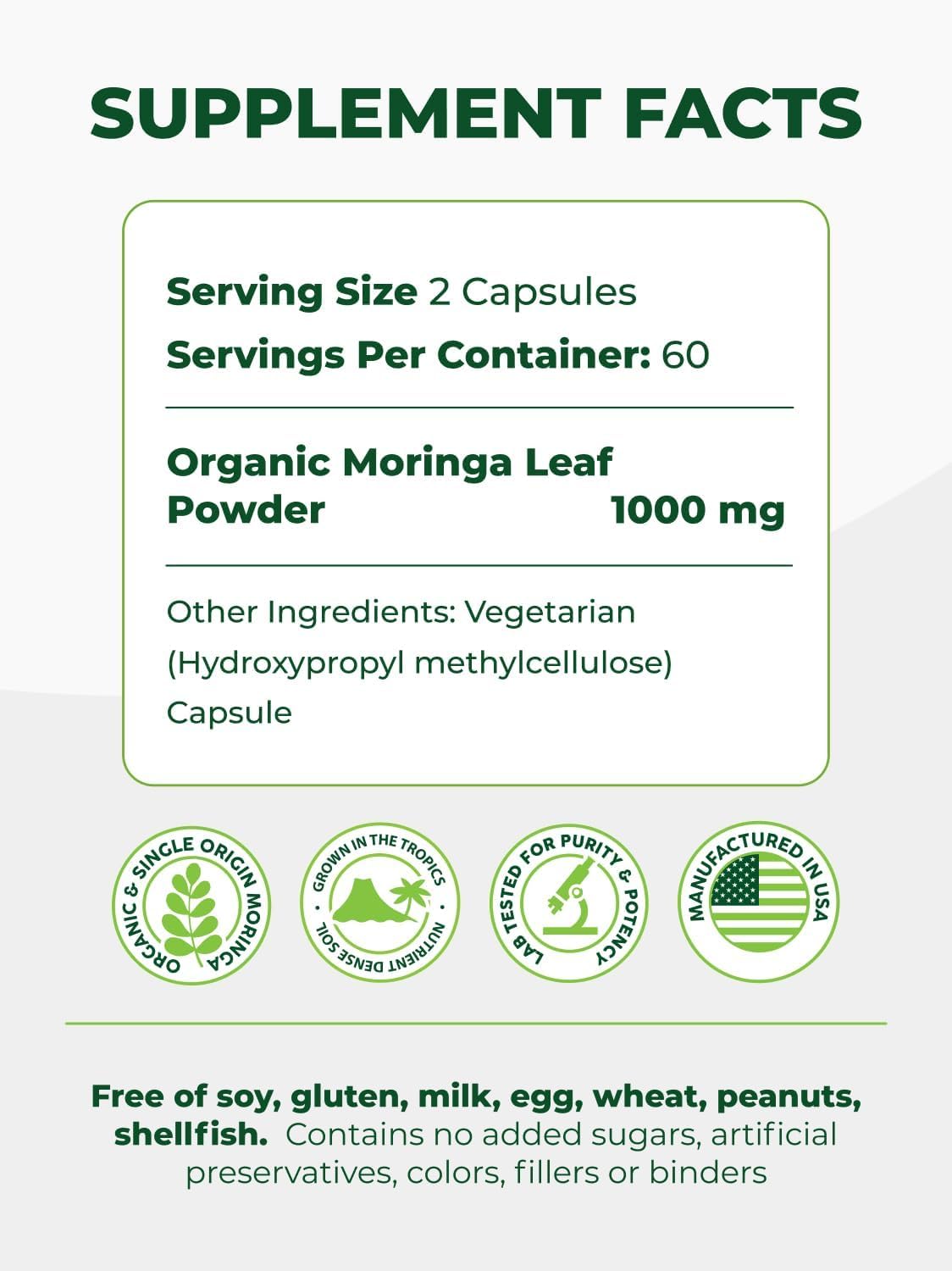 Organic Moringa Capsules 500mg 120ct Pack of 2 I91522