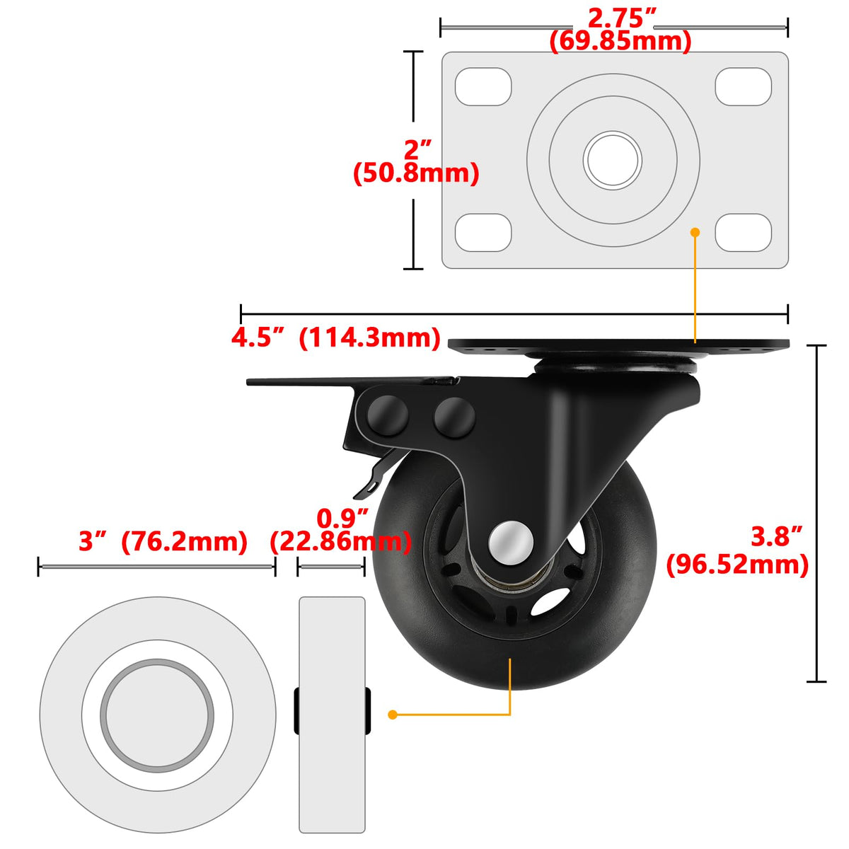 3” Lock Casters Set of 4 Heavy Duty F538