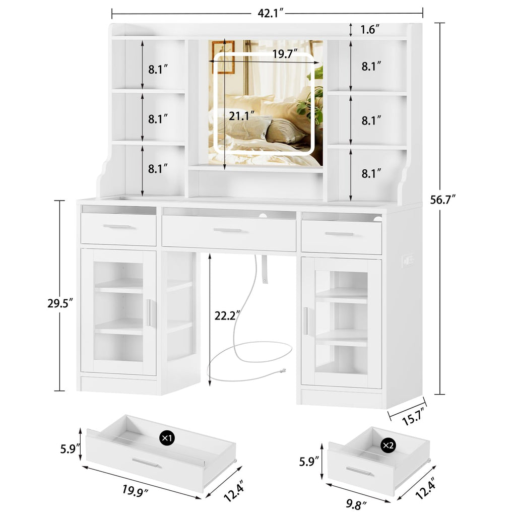 White Vanity Desk with Mirror and Lights V6404