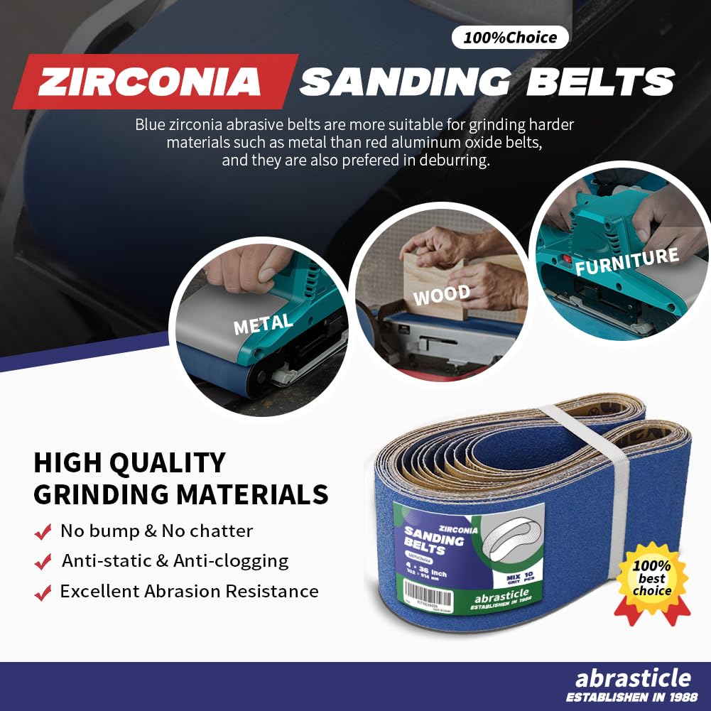 4" x 36" Zirconia Sanding Belts, 10 PCS Assorted Grits P92959