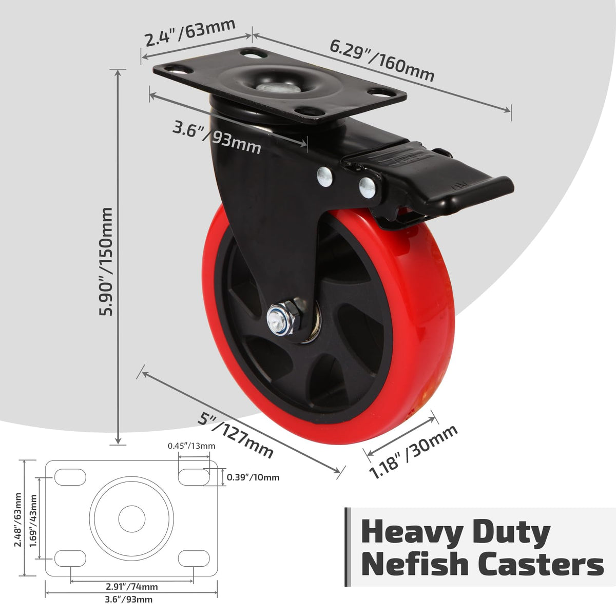 5 Inch Swivel Caster Wheel Set of 4 with Brake O13012