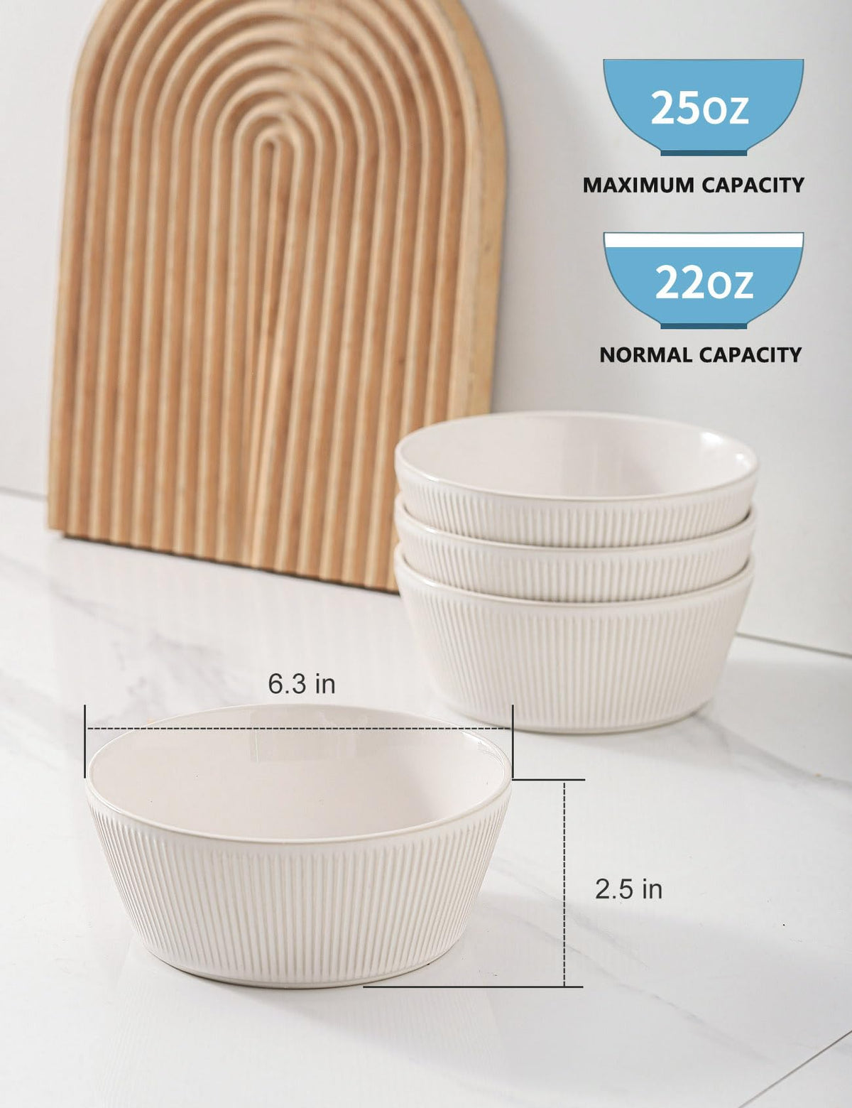 Ceramic Soup Bowls Set of 4, 6.3 inch Microwave Safe White K37065