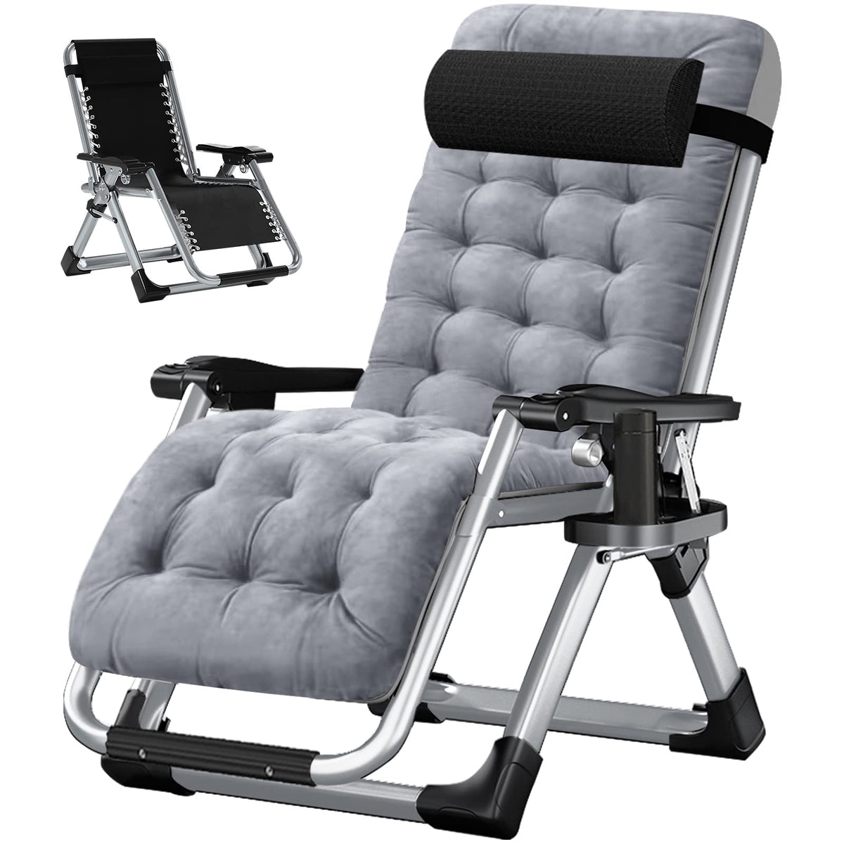 Zero Gravity Folding Lounge Chair with Cushion and Cup Holder N338905