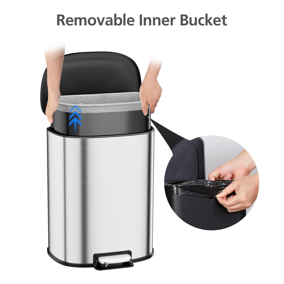 50L Stainless Steel Step-On Trash Can O784