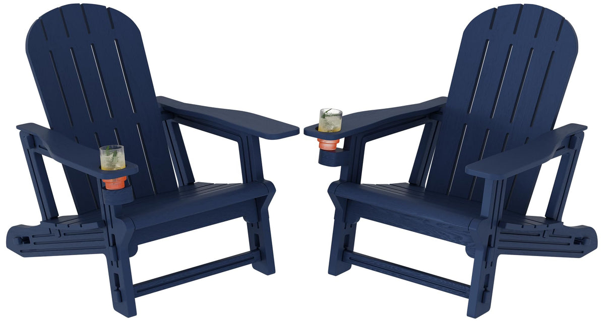 Dark Blue HDPE Adirondack Chairs Set of 2 with Cup Holder C32969