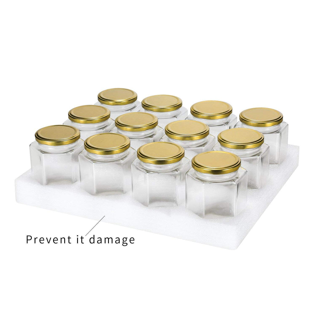 16 oz Hexagon Glass Honey Jars with Lids, 12 Pack M53469