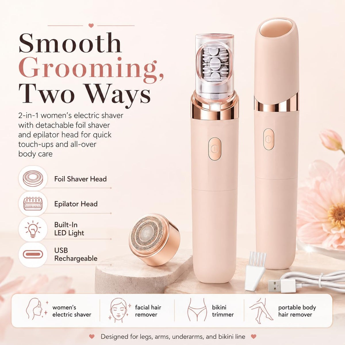 2-in-1 Facial Hair Remover with LED Light D9786