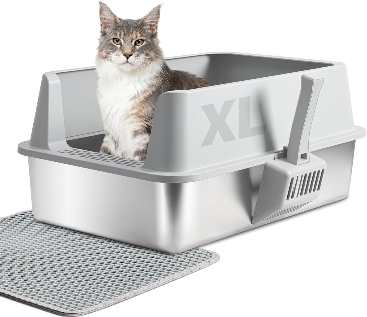 XL Stainless Steel Cat Litter Box with Lid and Scoop A545