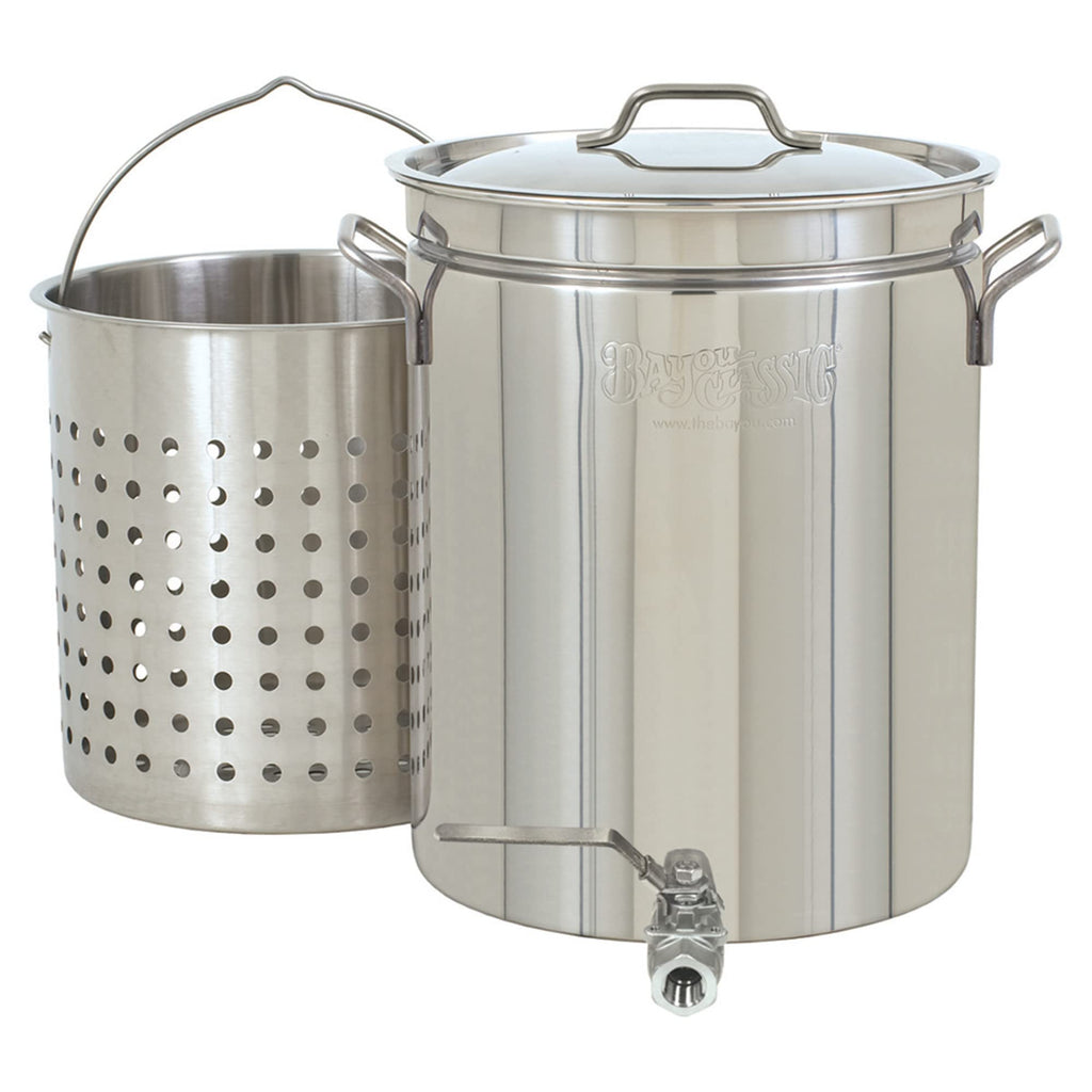 Stainless 10-Gallon Steam Boil Stockpot with Spigot Basket and Vented Lid M989665