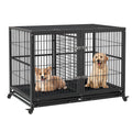 48 Inches Heavy Duty Metal Dog Crate with Divider and Wheels H414602