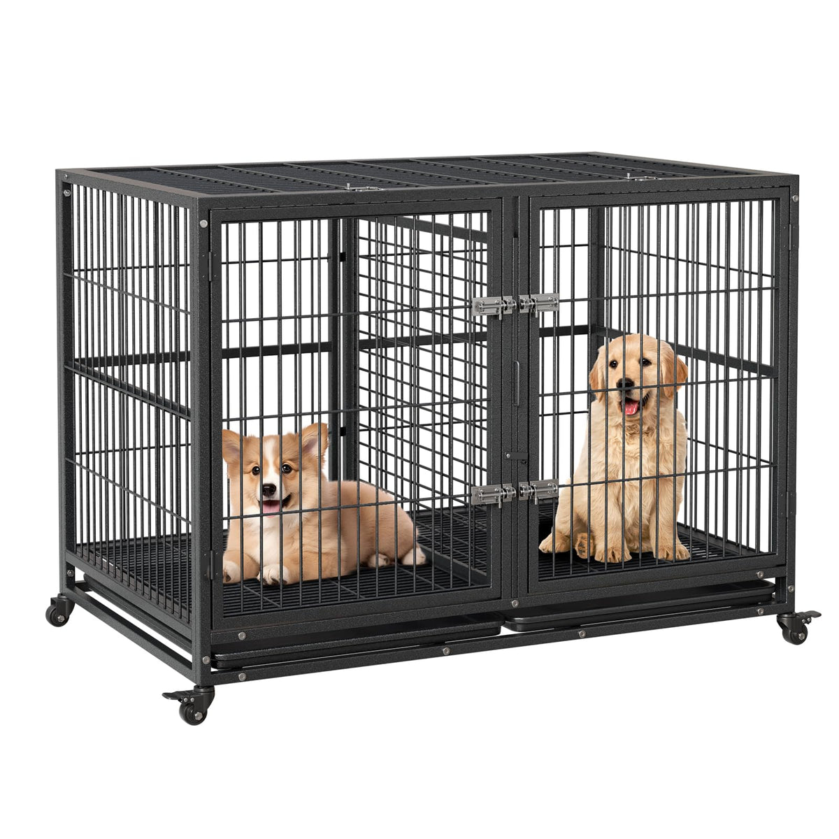 48 Inches Heavy Duty Metal Dog Crate with Divider and Wheels H414602