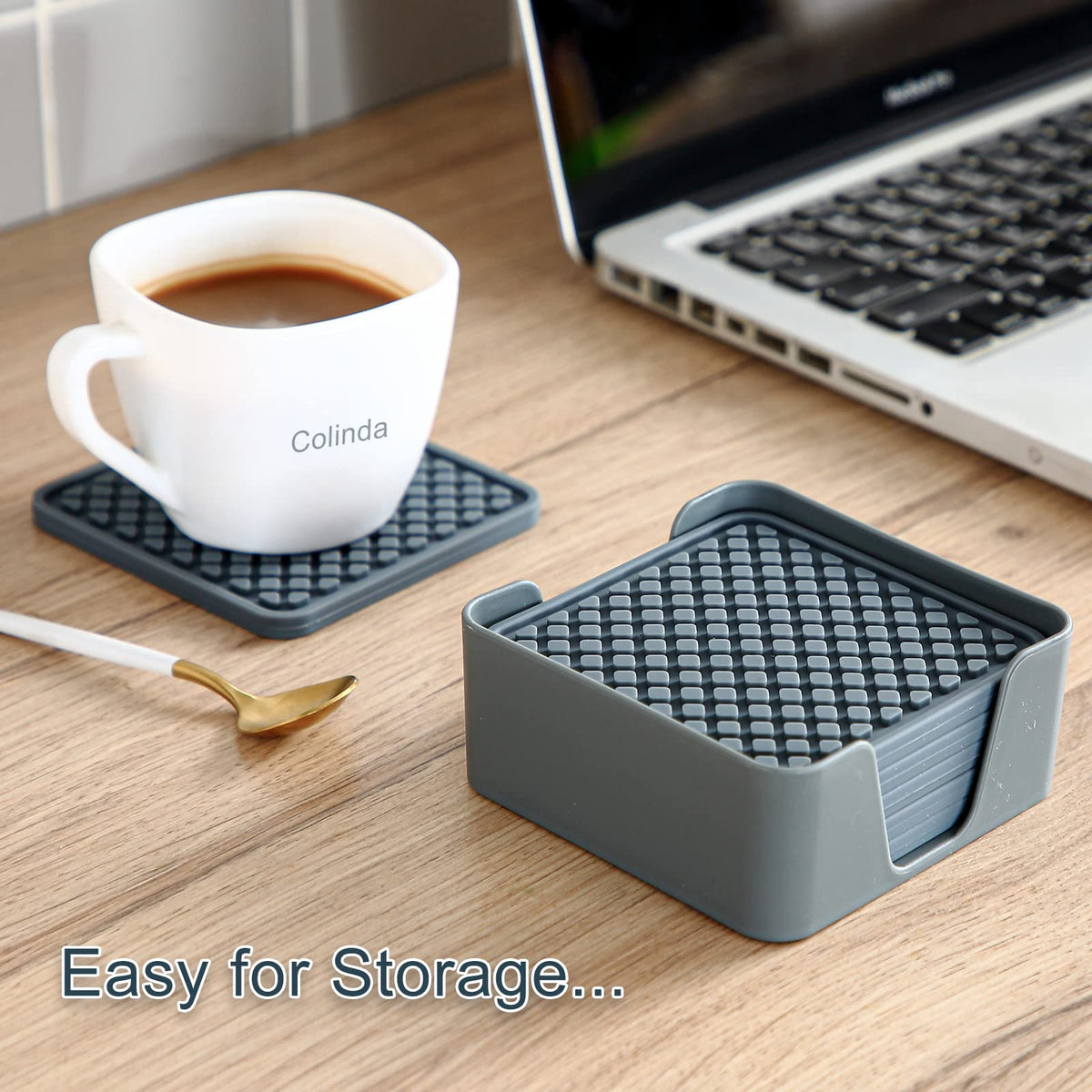 Silicone Drink Coasters with Holder, Set of 6, Black B180