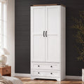 71" White Wooden Armoire Wardrobe Closet with 2 Doors & 2 Drawers D838855
