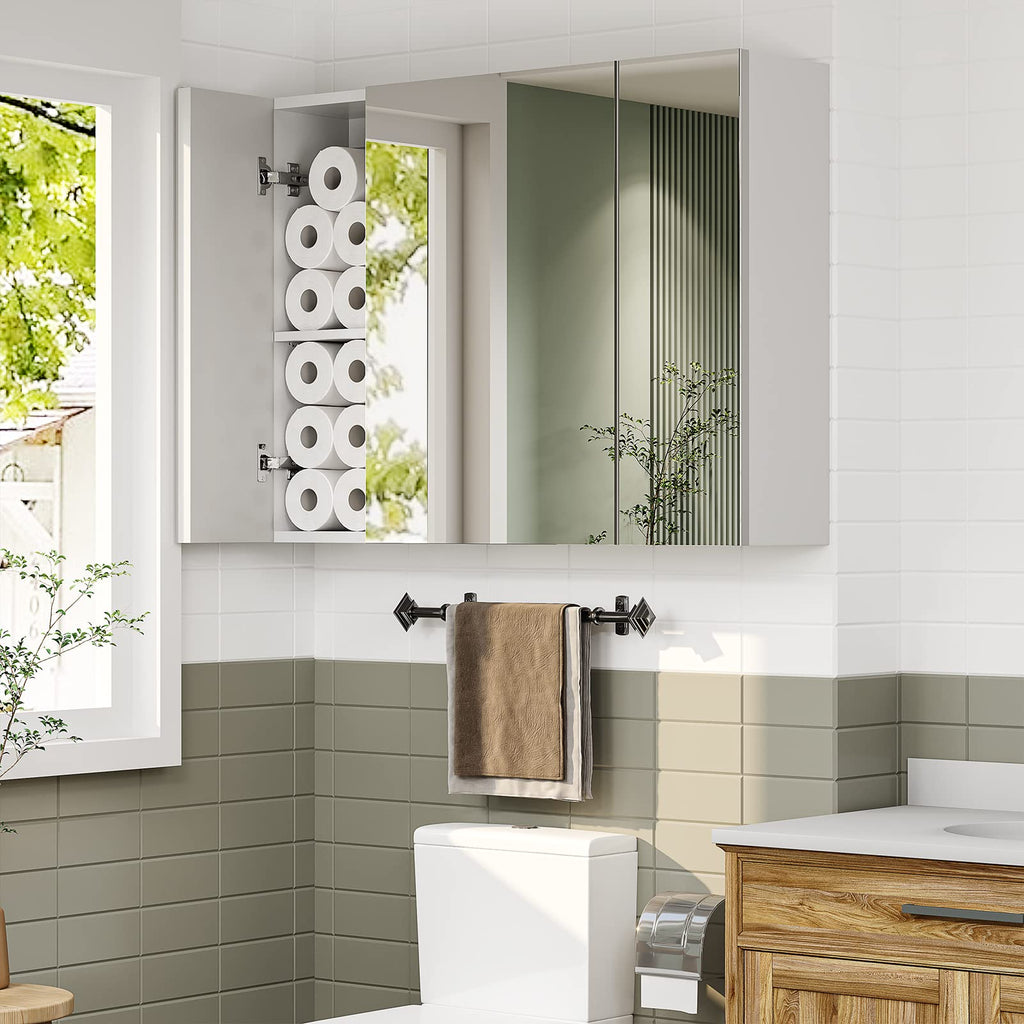 White 3 Door Bathroom Mirror Cabinet with Adjustable Shelves B8649