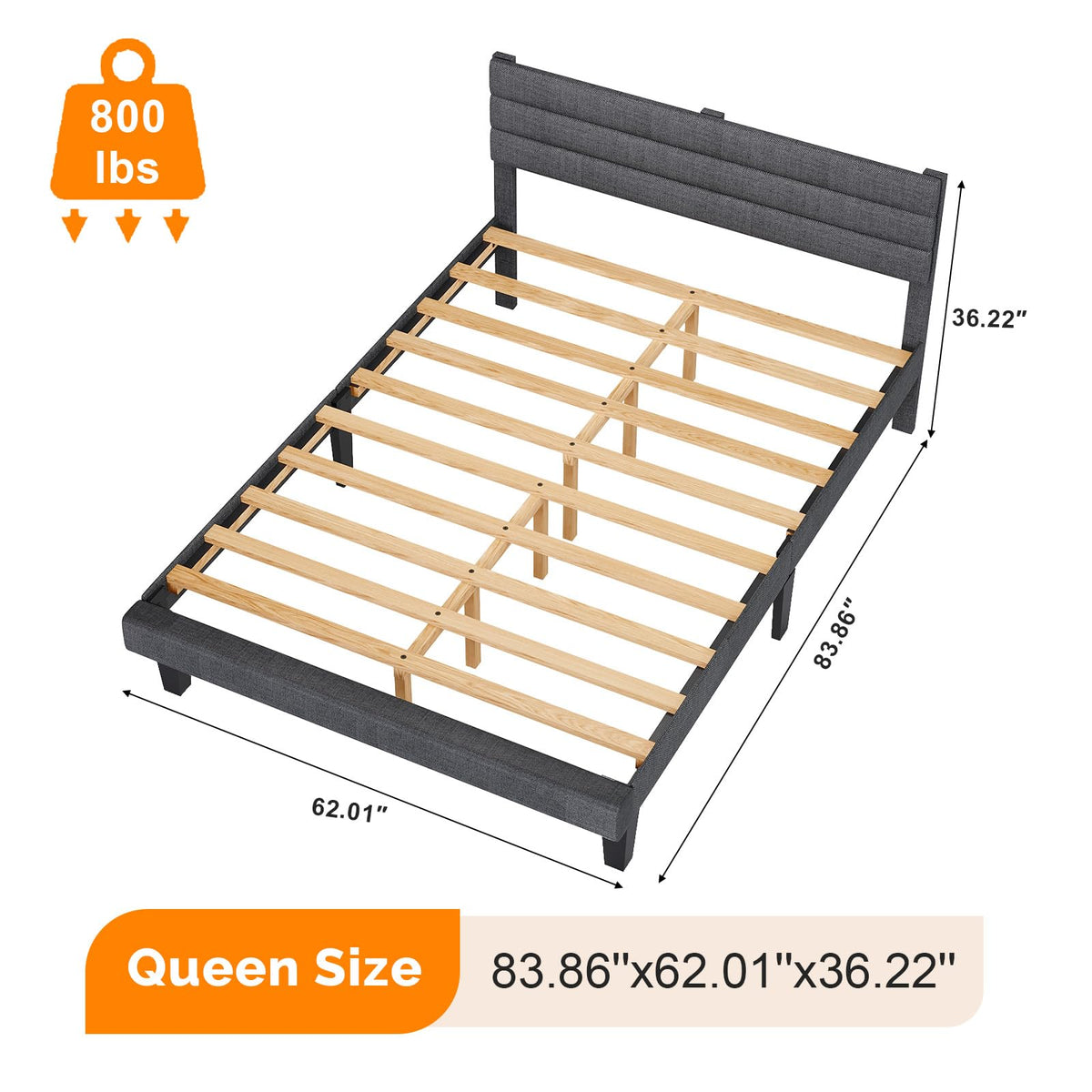 Queen Size Linen Fabric Upholstered Platform Bed Frame E5297
