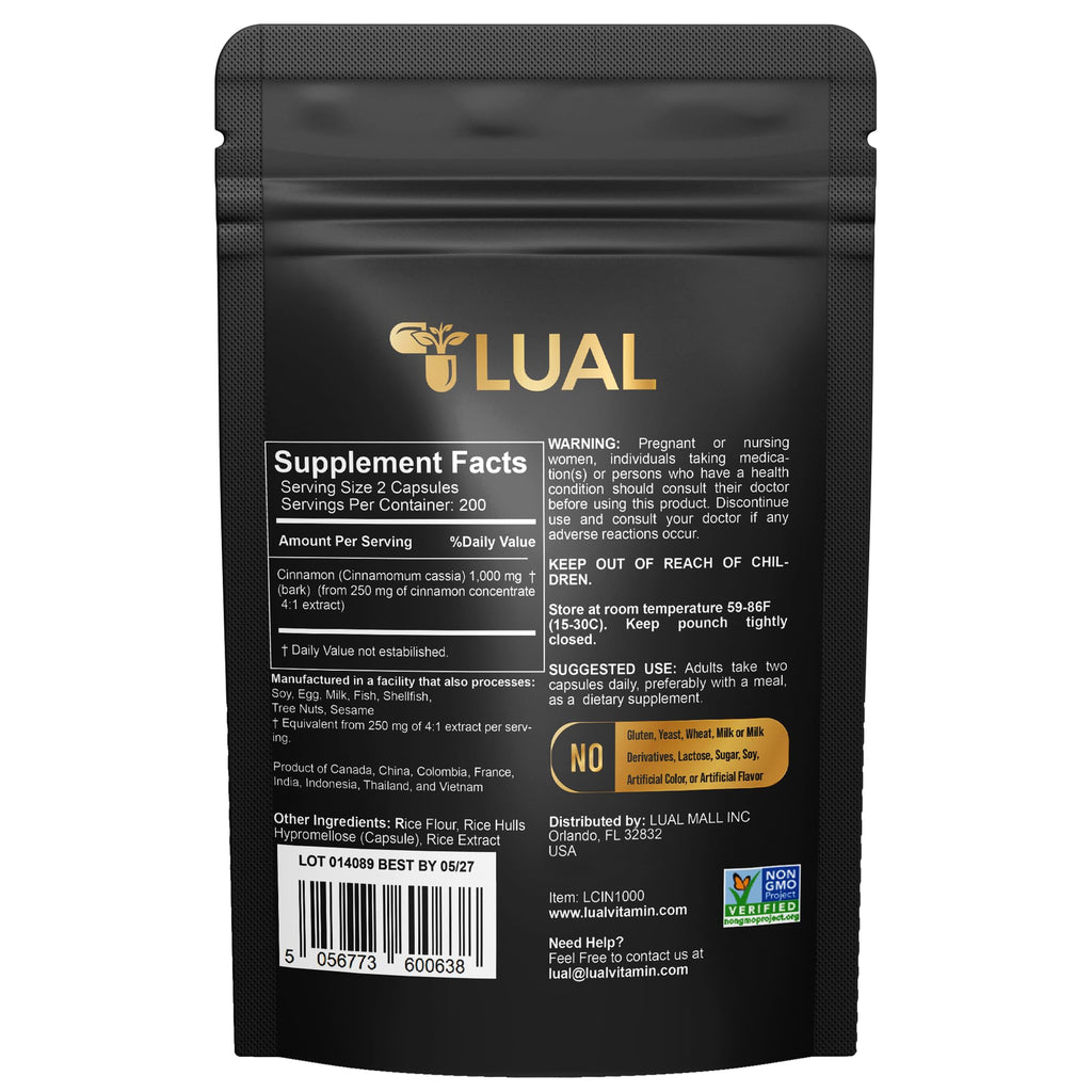 Cinnamon Supplement 1000mg 400 Vegetarian Capsules V30185
