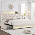 Beige Upholstered Full LED Bed Frame with Storage H347375