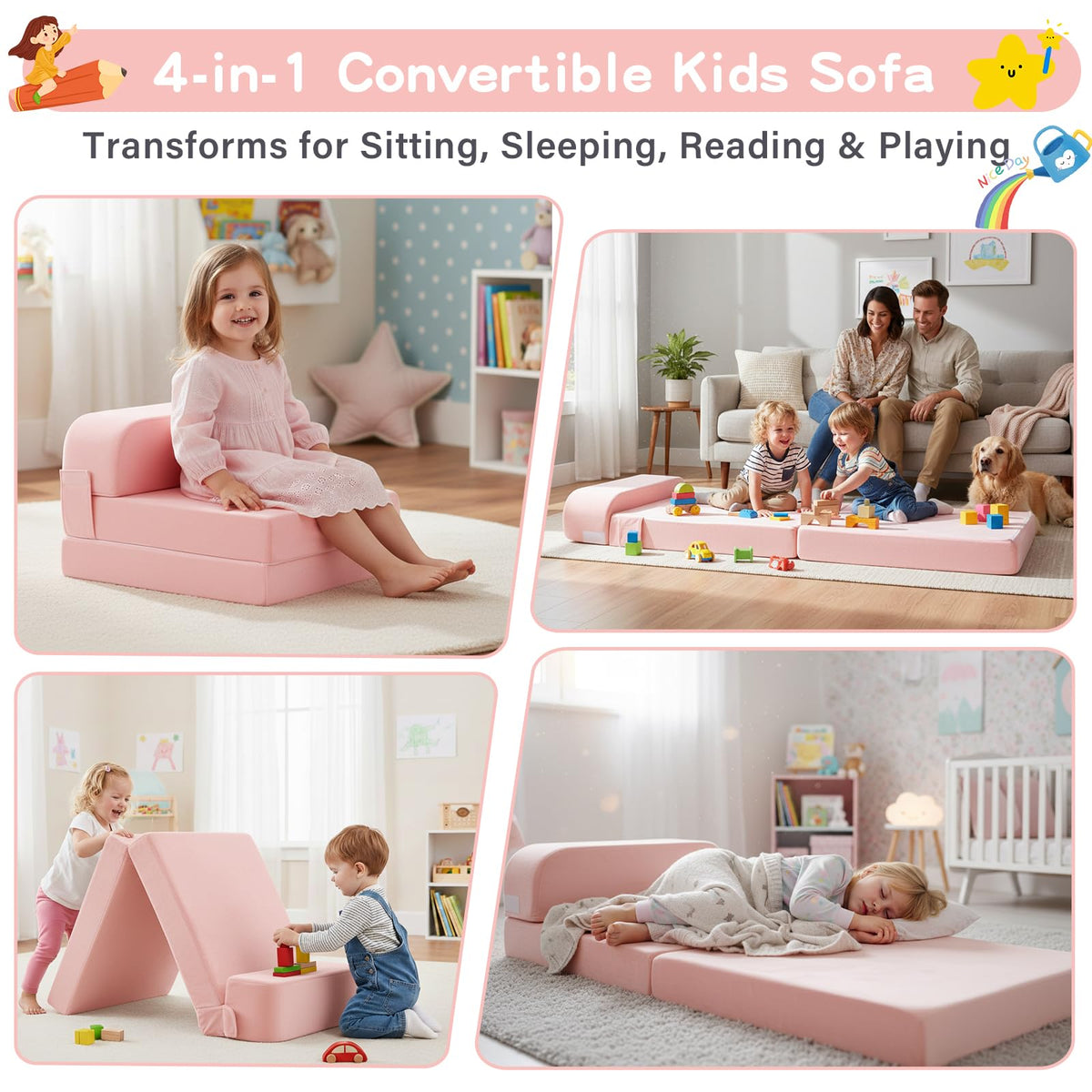 Pink Folding Sofa Bed with Removable Cover G94958