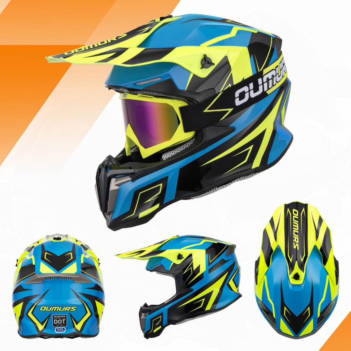 Adult ATV Dirt Bike Helmet with Goggles Gloves & Mask Adjustable Sun Visor Y20085